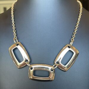 Signed LC Liz Claiborne Gold Tone Rectangle Link Necklace Modern Design 20”